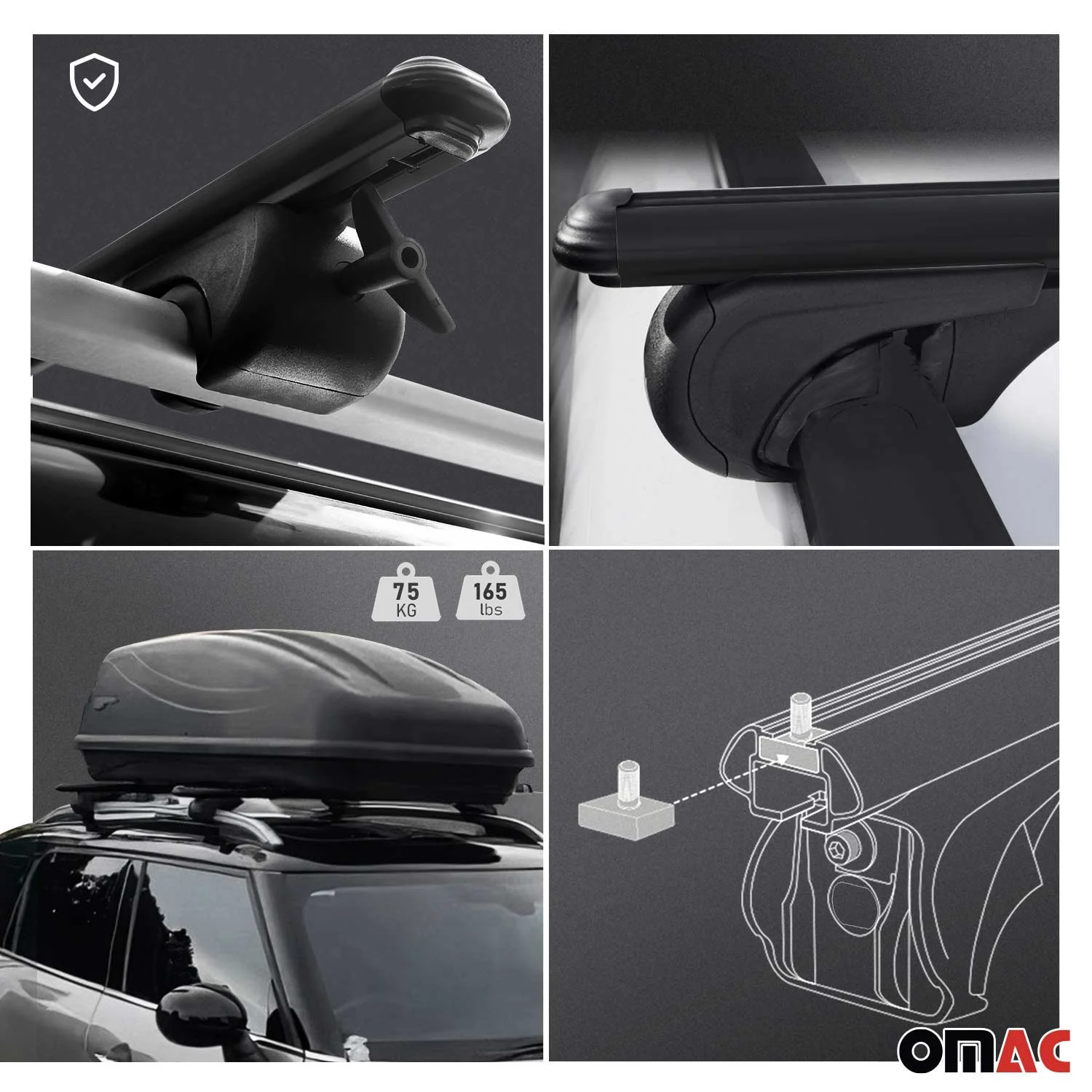 2004-2016 Cadillac SRX Roof Rack Cross Bars Black - Image 4
