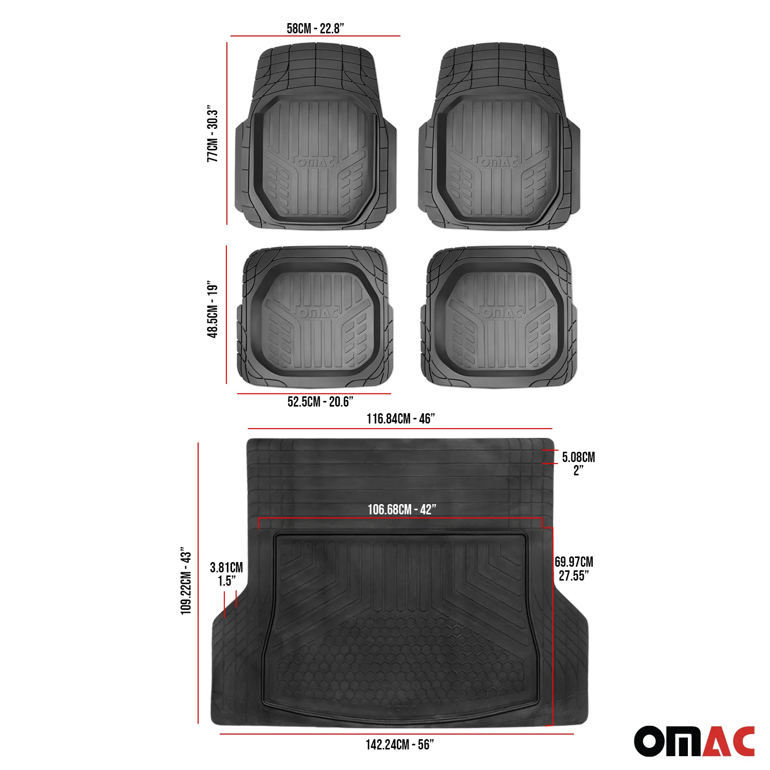 Chevrolet Express Semi-Custom fit Floor Mats & Cargo Liner Black 5Pcs - Image 5